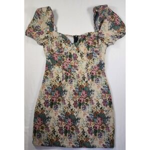 Urbanic Floral Tapestry Mini Dress Puff Sleeve Sweetheart Neck Cottagecore Small